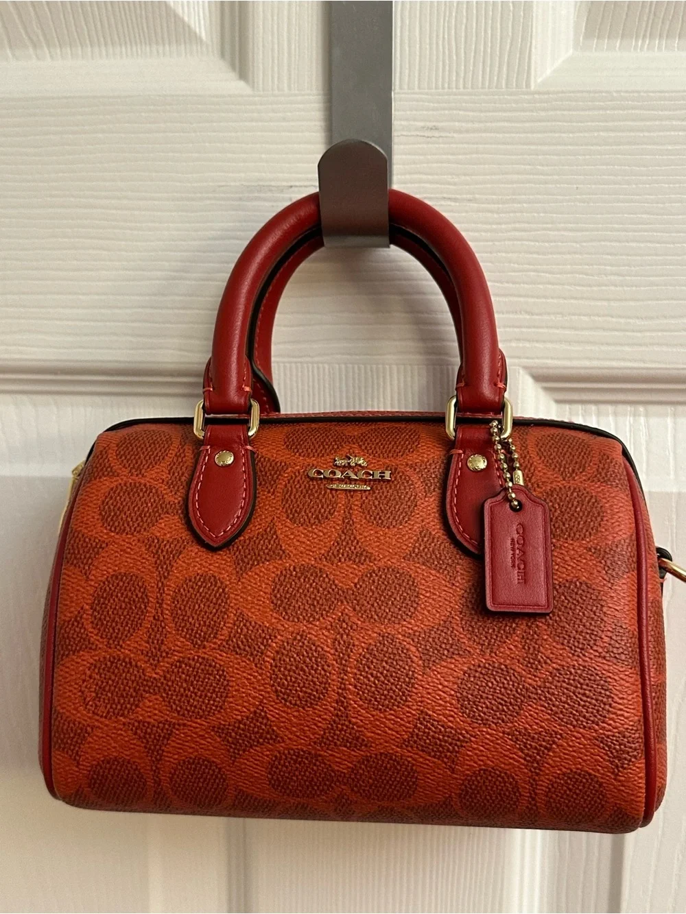 Coach Red Signature Mini Satchel with Gold Hardware